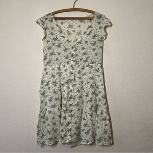 Women's Mine White & Green Floral Button Dress Size Small